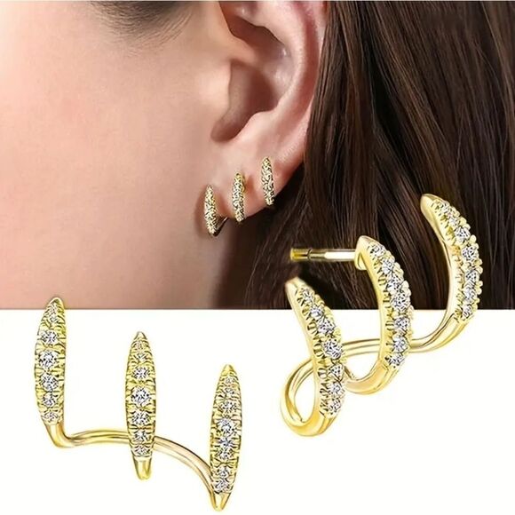 Dazzling Claw Design Stainless Steel Stud Earrings with Cubic Zirconia - Picture 1 of 10